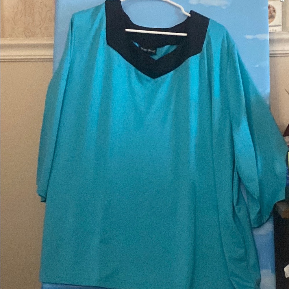 Maggie Barnes Blue Relaxed 3/4 Sleeve Blouse